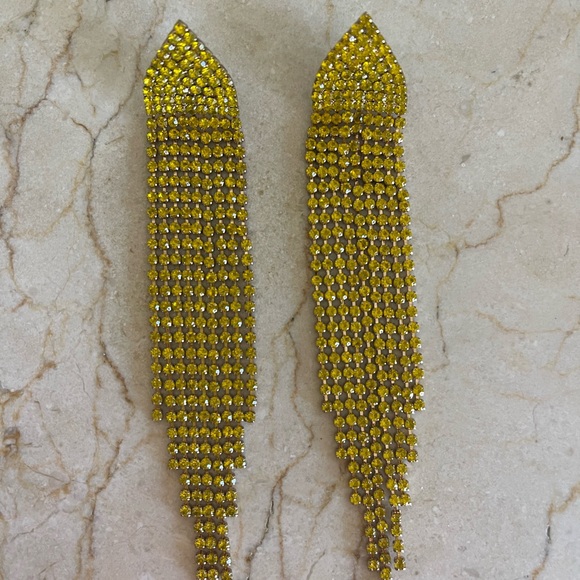 Yellow Statement Fringe Earrings - Picture 2 of 6